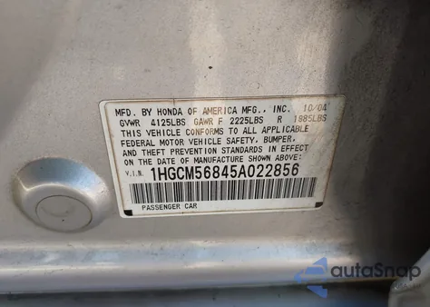 2005 Honda Accord 2.4 Ex z USA, uszkodzony, nr VIN 1HGCM56845A022856